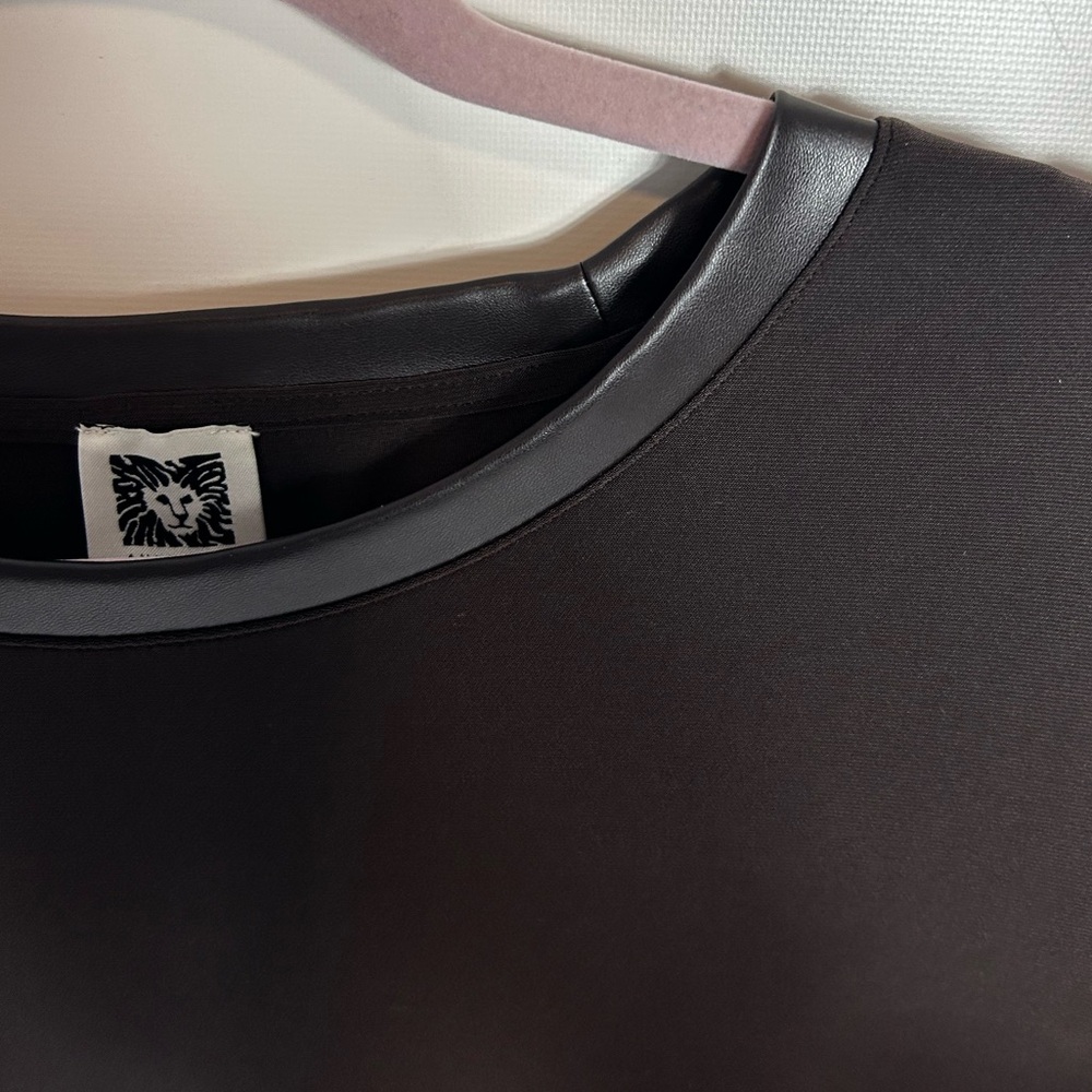 Anne Klein Short Sleeve Top with Leather Trim - Picture 2 of 3